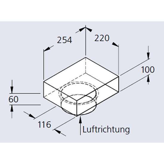 Bild von Flachkanal 100, Umlenkstück mit Stutzen Ø 180mm Muffe ausziehbar (50mm)