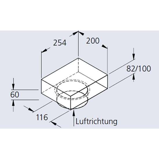 Bild von Flachkanal 82, Umlenkstück mit Stutzen Ø 150mm Muffe ausziehbar (50mm)