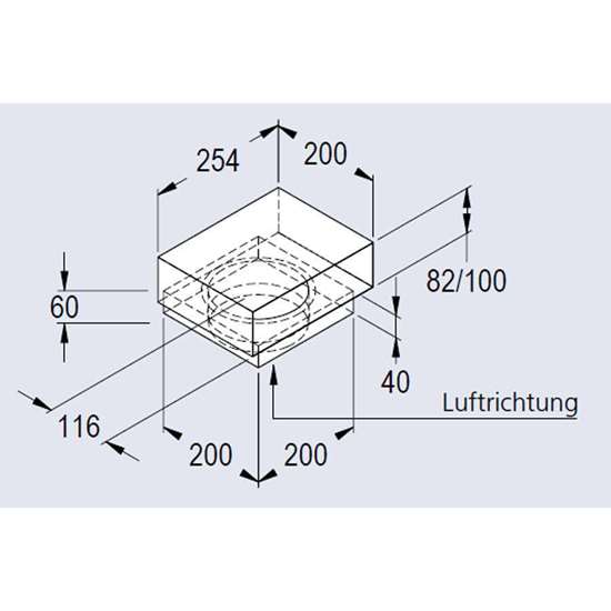 Bild von Flachkanal 82, Umlenkstück mit Stutzen Ø 150mm zum Einbetonieren, Muffe ausziehbar (50mm)