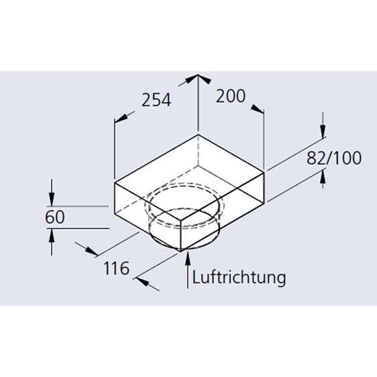 Bild von Flachkanal 82, Umlenkstück mit Stutzen Ø 125mm  Muffe ausziehbar (50mm)