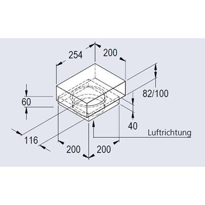 Bild von Flachkanal 82, Umlenkstück mit Stutzen Ø 150mm zum Einbetonieren, Muffe ausziehbar (50mm)