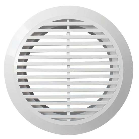 Image sur Grille de ventilation en plastique 10RKF, blanc, ronde Ø 100 mm Avec bride de montage Diamètre extérieur 145mm.