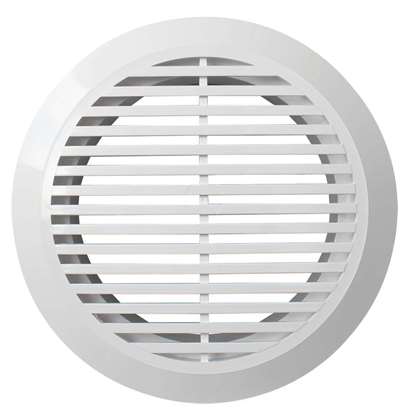 Image de Grille de ventilation en plastique 12RKF, blanc, ronde Ø 120 mm Diamètre extérieur 165mm. Avec bride de montage