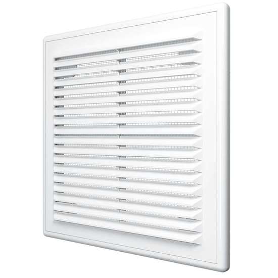Image sur Grille de ventilation en plastique 2525R, 150x158 mm, blanc, avec moustiquaire.