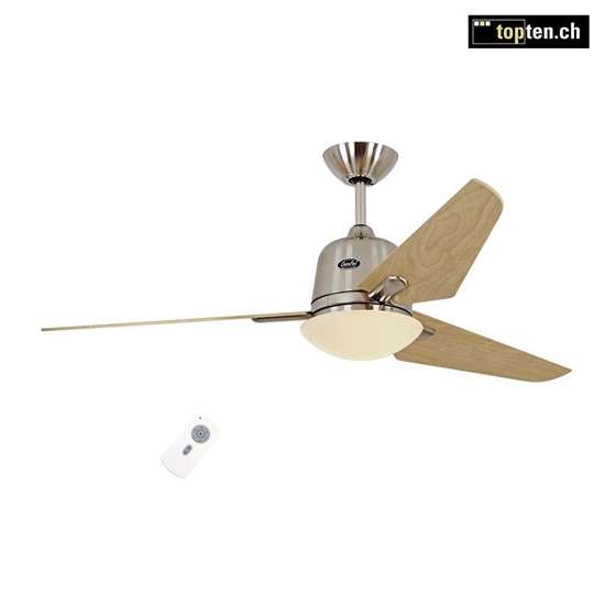 Bild von Energiespar Deckenventilator Eco Aviatos 132BN-AH, Chrom gebürstet Ø 132 cm, mit Fernbedienung. Flügelfarbe Ahorn.