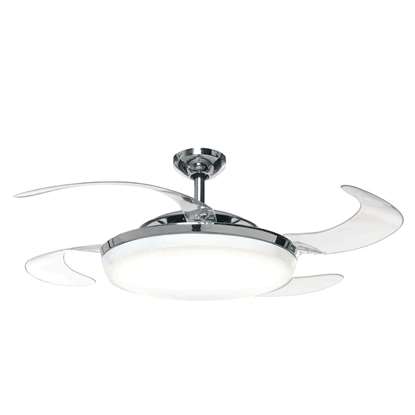 Image de Ventilateur de plafond Fanaway Evo1 avec télécommande (3 vitesses) - Marque: Fanaway, Boîtier: chrome brossé, 4 hélices en acrylique, Diamètre:122cm - Moteur 60W - Beacon Lighting, The Australian Original.