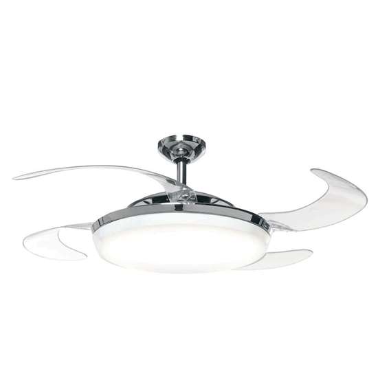 Image sur Ventilateur de plafond Fanaway Evo1 avec télécommande (3 vitesses) - Marque: Fanaway, Boîtier: chrome brossé, 4 hélices en acrylique, Diamètre:122cm - Moteur 60W - Beacon Lighting, The Australian Original.