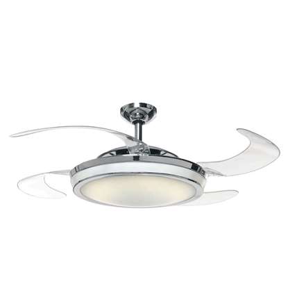 Image de Ventilateur de plafond Fanaway Evo1 avec télécommande (3 vitesses) - Marque: Fanaway, Boîtier: chrome brillant, 4 hélices en acrylique, Diamètre:122 cm - Moteur 60W - Beacon Lighting, The Australian Original.