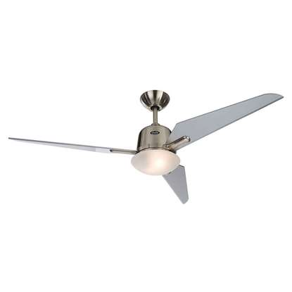 Immagine di Ventilatore da soffitto a risparmio energetico Eco Aviatos 132 BN-SL, cromo spazzolato Ø 132 cm, con telecomando. Colore eliche alluminio colore argento. (Casafan)