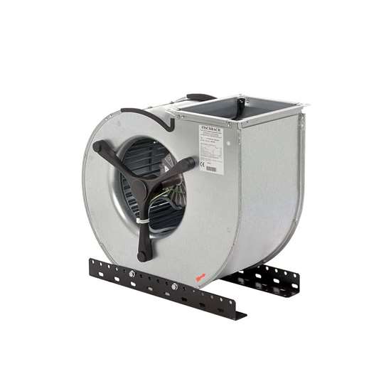 Bild von Radialventilator 230V, CE 890/EM 850, einseitig saugend. Ansaugseite links. Mit vorwärts gekrümmten Schaufeln. Mit EC-Motor. (Fischbach)