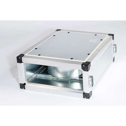 Image de Unité de ventilation VF 102 EC, 230V, avec ventilateur radiaux CFE 740/EM 25. Aspiration arrière, côté d'extraction en avant. Avec moteur ec et des pales recourbées en avant. (Fischbach)