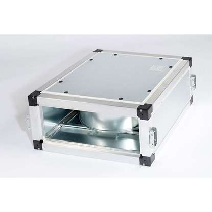 Image de Unité de ventilation VF 102 EC, 230V, avec ventilateur radiaux CFE8-940/EM 850. Aspiration arrière, côté d'extraction en avant. Avec moteur ec et des pales recourbées en avant. (Fischbach)