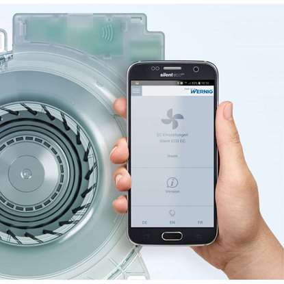 Image de Ventilateur pour insérer Wernig Silent Eco U EC. Les paramètres sont programmés via une application pour téléphone mobile.