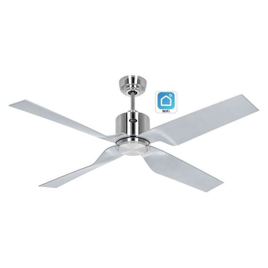 Immagine di Ventilatore da soffitto Eco Dynamix II BN-SI, lacca 	cromo spazzolato, Ø 132 cm, con telecomando. Colore d'eliche in plastica argento. WiFi. (Casafan)