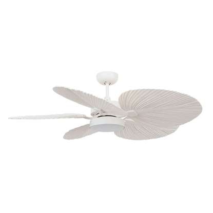 Immagine di Ventilatore da soffitto Airfusion Bali Ø 132cm con telecomando (6 velocità) - Marca: Lucci air - Cassa: bianco, 5 eliche in plastica robusta nell'ottica di una foglia di pianta tropicale - DC-Motore 42W - Modo estate/inverno - Beacon Lighting.