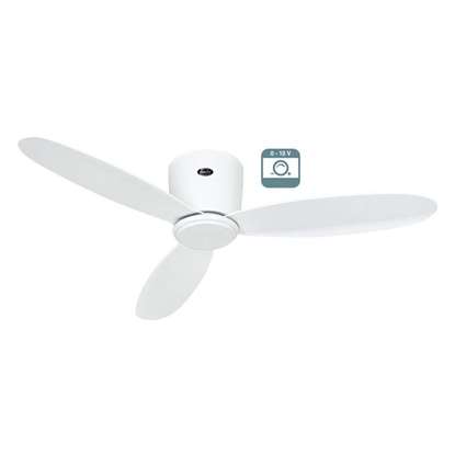 Immagine di Ventilatore da soffitto a risparmio energetico Eco Plano II 112 WE-WE, con telecomando e 6 velocità. Controllo 0-10V. Particolarmente piatto per soffitti bassi. (Casafan)