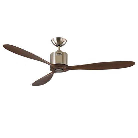 Immagine di Ventilatore da soffitto Aeroplan Eco BN-NB cromo spazzolato, Ø 132cm, con telecomando. Colore eliche noce. (Casafan)