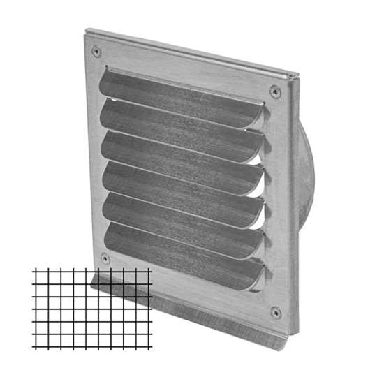 Image sur Grille pare pluie en aluminium, rejet d'eau, avec moustiquaire. Manchon, Ø 280 mm, 320 x 320 mm. 70%  coupe transversale libre.