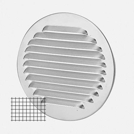 Image sur Bandeau rond avec moustiquaire DN 225, avec lamelles aluminium, sans manchon et trous de fixation. Dimensons de la grille = diamètre extérieur. Libre section transversale 40%.