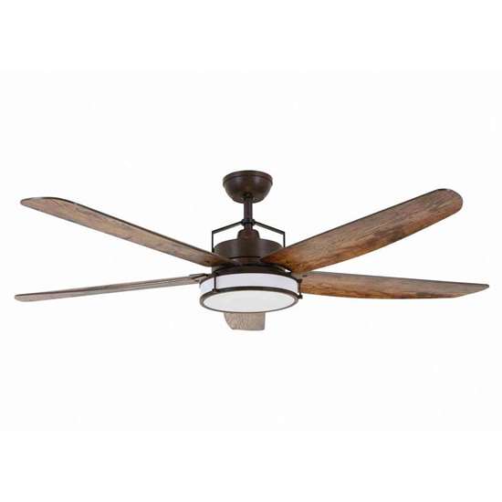 Image sur Ventilateur de plafond Lousville avec télécommande (6 vitesses) Marque: Lucci  Air - Boîtier: Oil Rubbed Bronze, 5 hélices -  Diamètre: 157cm, avec ampoule LED incluse. 