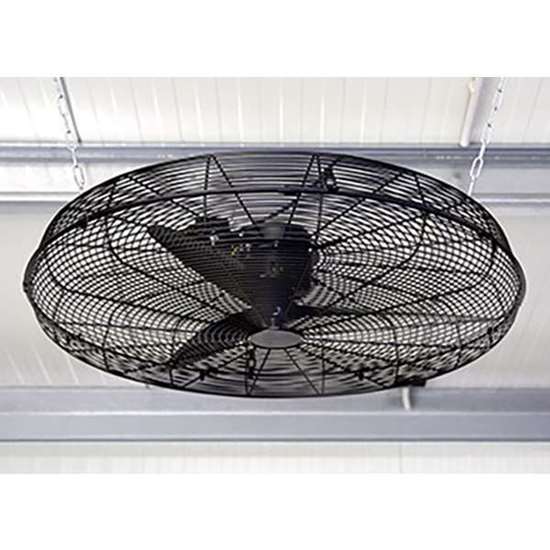 Immagine di Ventilatore da soffitto con griglia di protezione per montaggio a 20m altezza sala, IP20.